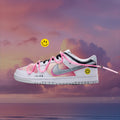 [Custom Pink mesh pattern]  Dunk Skateboarding Shoes Unisex Low-top White/pink/silver