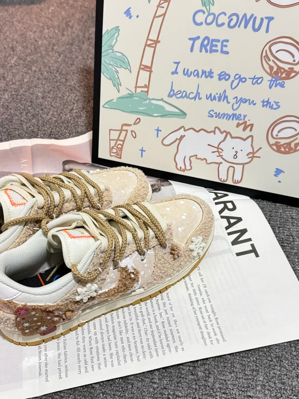 [Custom Gilded Gingerbread] Dunk Skateboarding Shoes Unisex Low-top Brown/Beige