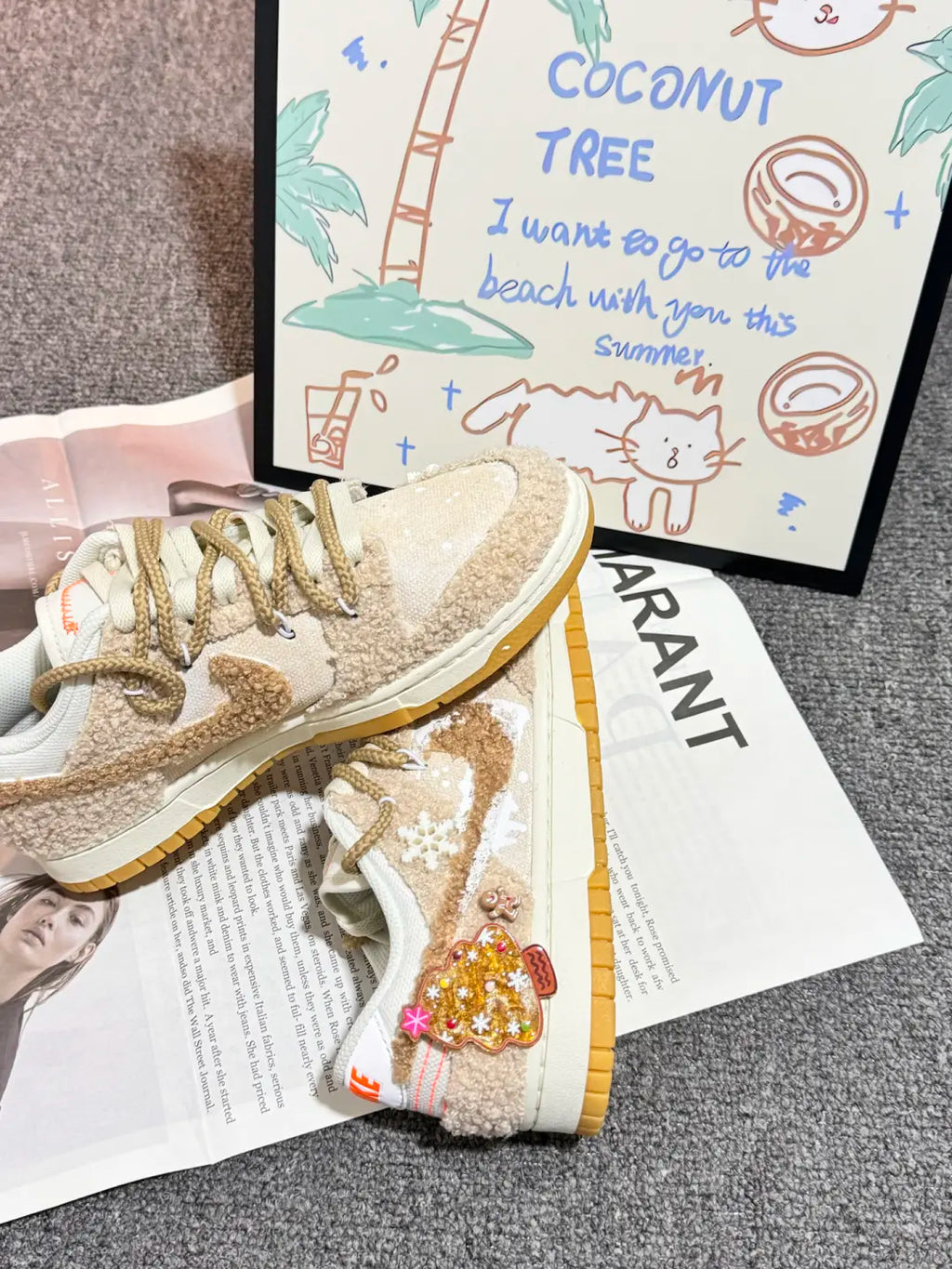 [Custom Gilded Gingerbread] Dunk Skateboarding Shoes Unisex Low-top Brown/Beige