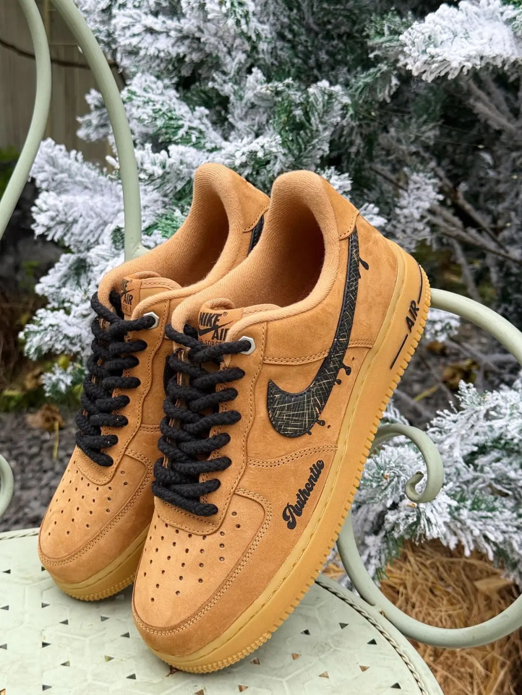 [Customized Golden Wheat Waves] Air Force 1 Low-top Shoes Unisex Sneakers Brown