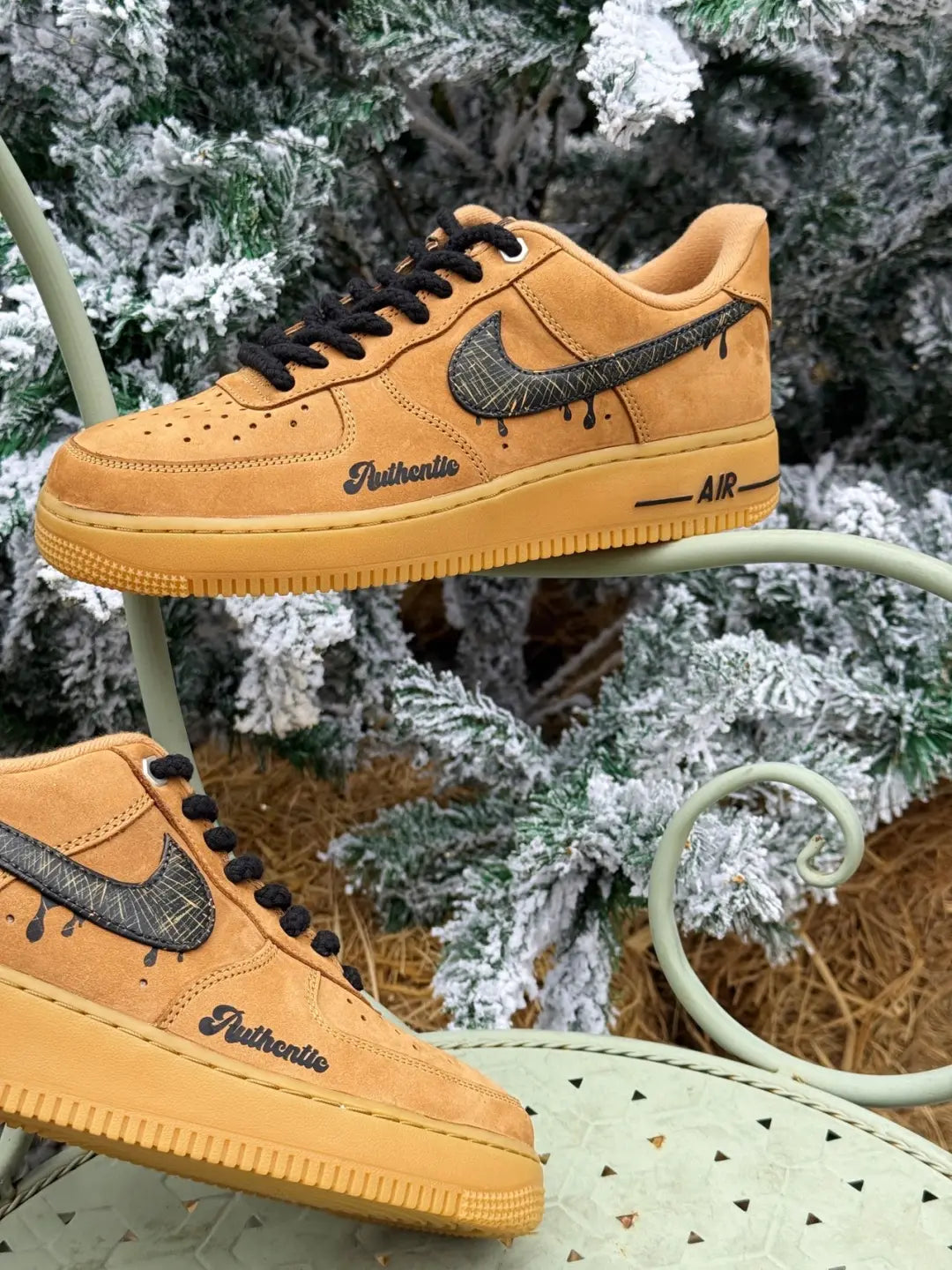 [Customized Golden Wheat Waves] Air Force 1 Low-top Shoes Unisex Sneakers Brown