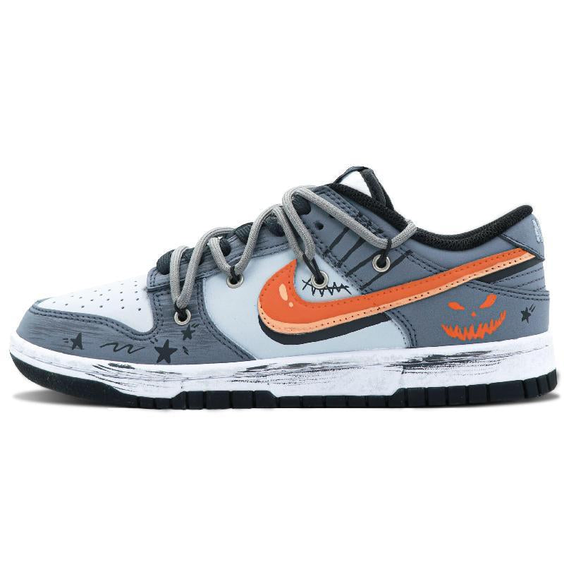 [Custom Devil Pumpkin]  Dunk Skateboarding Shoes Unisex Low-top Grey/black