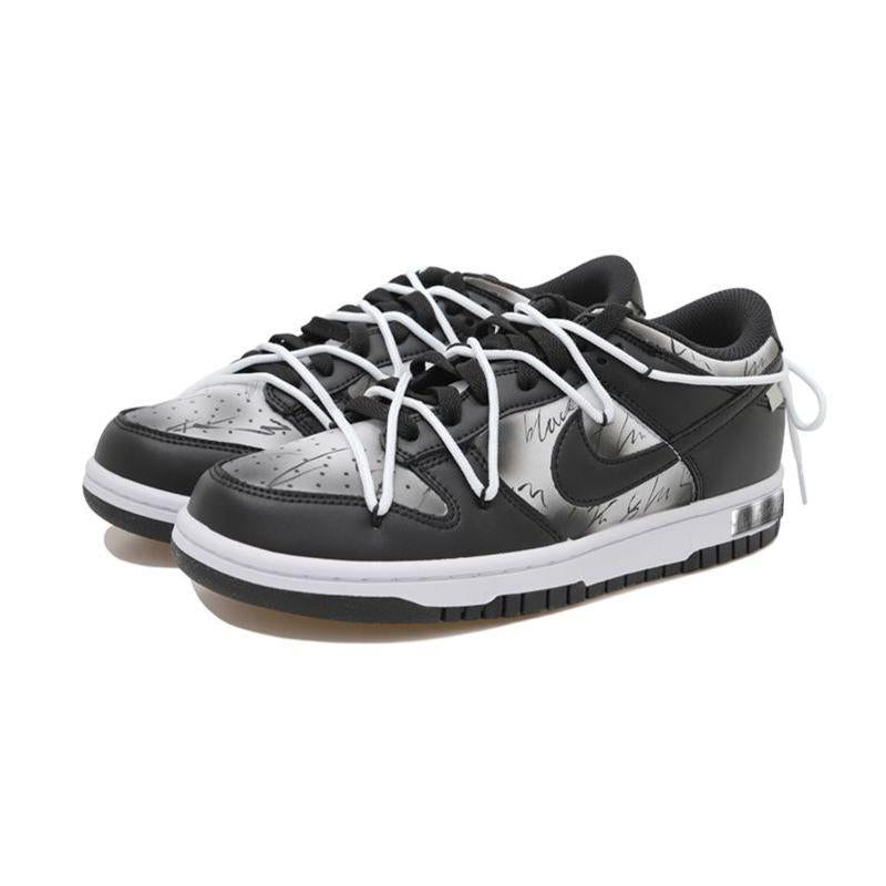[Custom Cool black smudged female S-BOX]  Dunk Skateboarding Shoes Women's Low-top Black/white