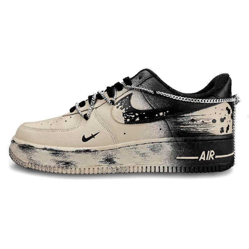 [Custom Desert Black Warrior]  Air Force 1 Skateboard Shoes Unisex Low-Top Black/Brown