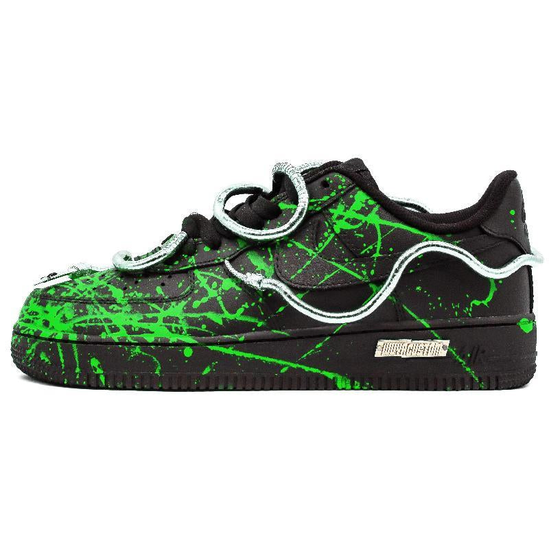 [Custom A male style in snake green]  Air Force 1 Skateboarding Shoes Men Low-top Black/Green/Silver