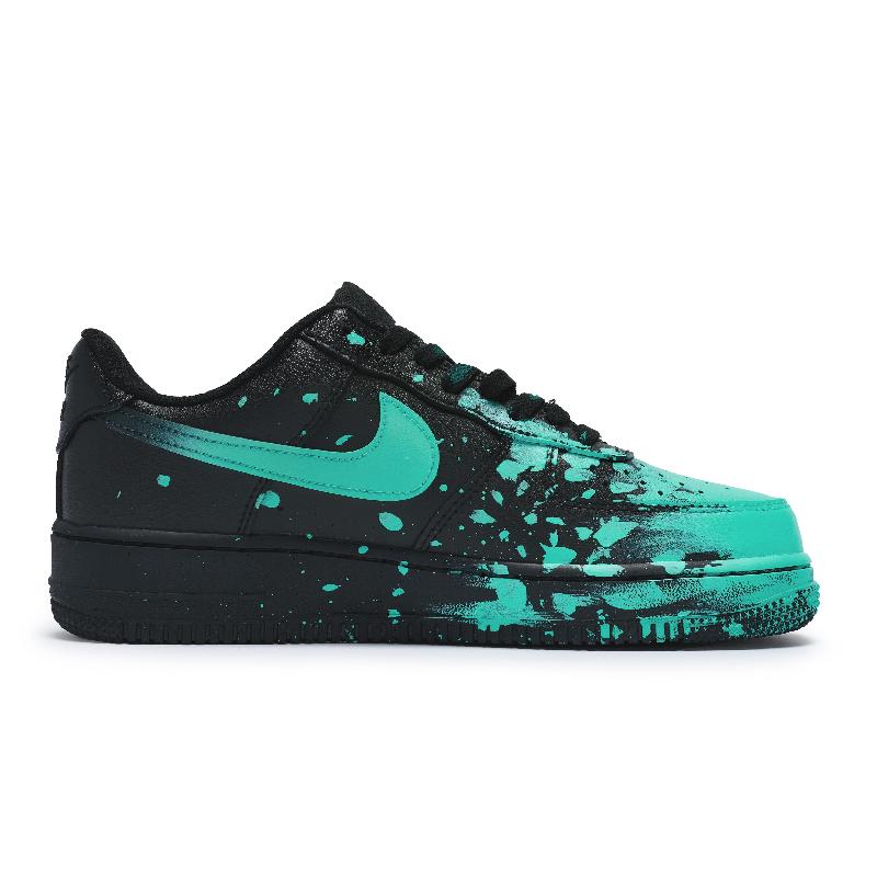[Custom Crazy doodle Green ]  Air Force 1 Skateboarding Shoes Unisex Low-top Cyan/black