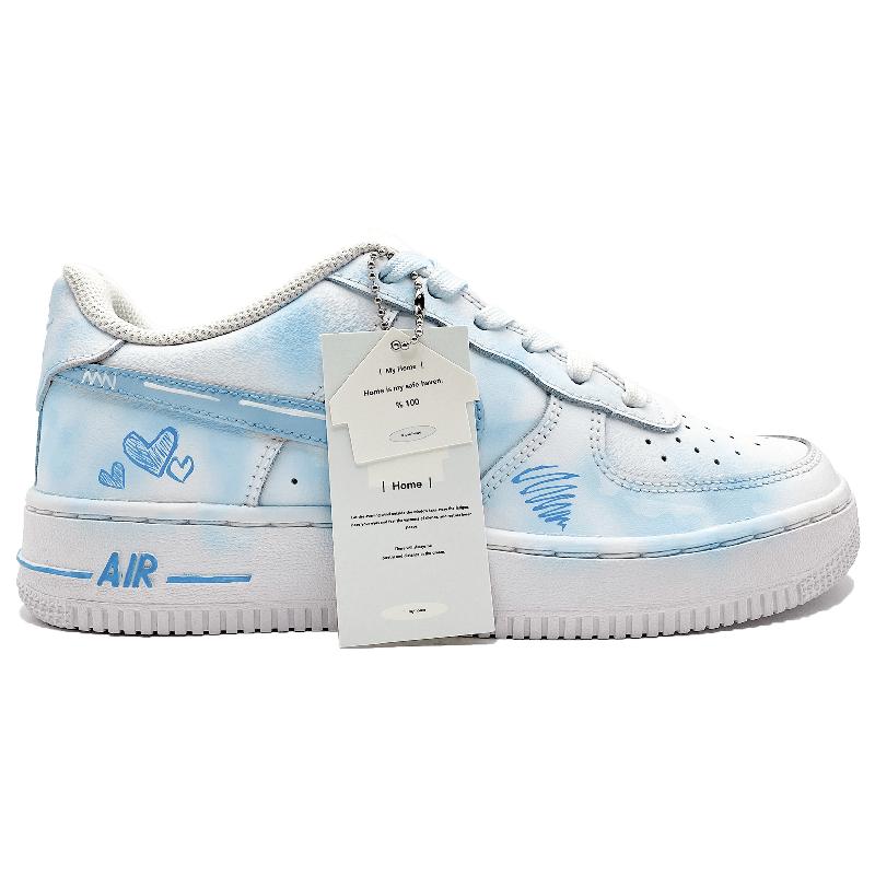 [Custom Blue and Pink Mandarin Ducks]  Air Force 1 Skateboard Shoes Unisex Low-Top Blue Pink