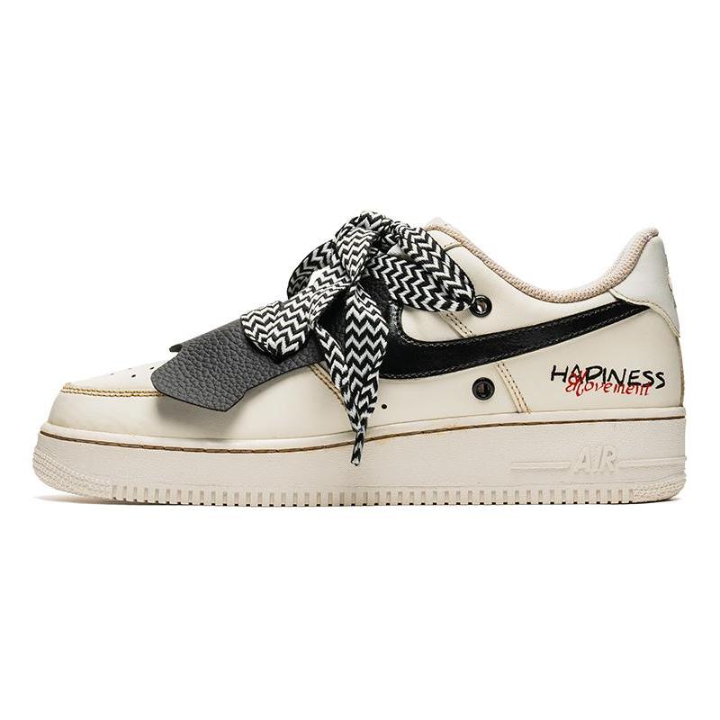 [Custom Happy Coffee dye]  Air Force 1 Skateboarding Shoes Men Low-top Beige/White
