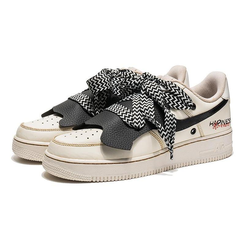 [Custom Happy Coffee dye]  Air Force 1 Skateboarding Shoes Men Low-top Beige/White