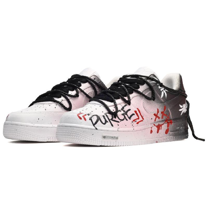 [Custom Men's splashing graffiti in black, white and red]  Air Force 1 Skateboarding Shoes Men