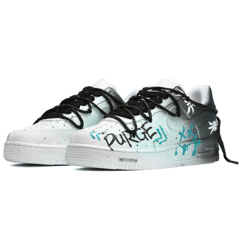 [Custom Men's dynamic summer black and green]  Air Force 1 Skateboarding Shoes Men Low-top Black/Green