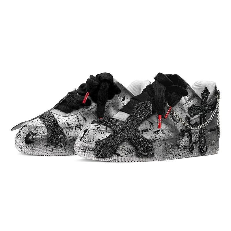 [Custom Men's cross black and grey]  Air Force 1 Skateboarding Shoes Men Low-top Black/Gray