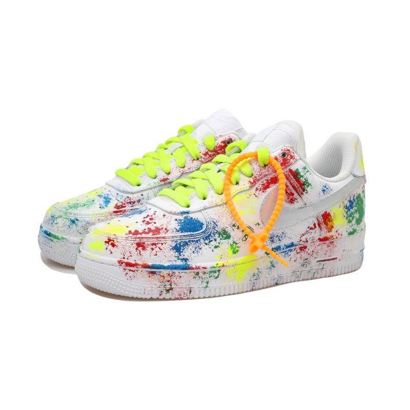 [Custom Colorful ink-splashing male]  Air Force 1 Skateboarding Shoes Men Low-top White/Red/Yellow/Green/Blue