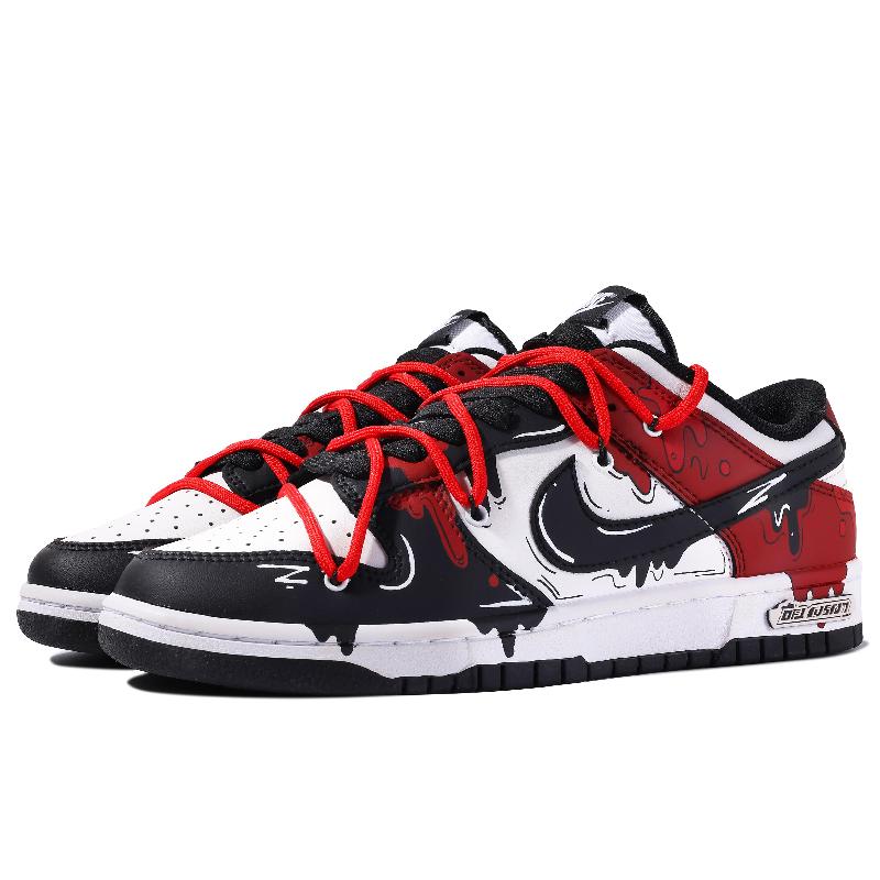 [Custom Men's black and red fluid S-BOX]  Dunk Skateboarding Shoes Men