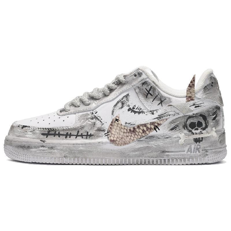 [Custom Grayish-white bones]  Air Force 1 Skateboarding Shoes Unisex
