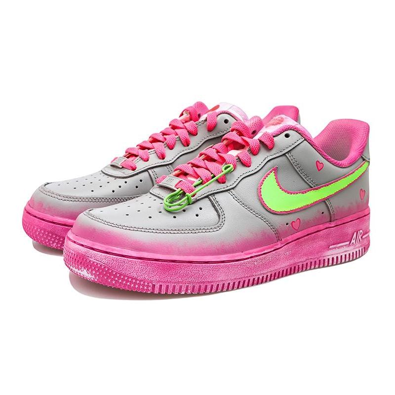 [Custom Fluorescent green powder core]  Air Force 1 Skateboarding Shoes Women's Low-top Heather Gray/Dusty Pink