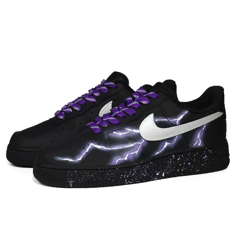 [Custom Unisex Midnight purple]  Air Force 1 Skateboard Shoes Unisex Low-Top Black/Purple/Silver