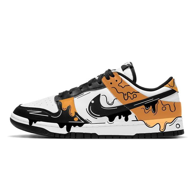 [Custom Yellow Runny Core]  Dunk Skateboarding Shoes Unisex Low-top White/black