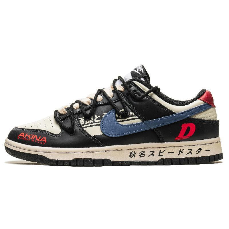 [Custom Deep blue forward line]  Dunk Skateboarding Shoes Unisex Low-top White/Black/Blue