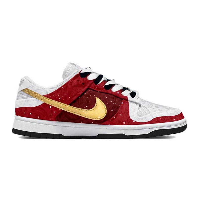 [Custom Christmas-themed white, red and gold]  Dunk Skateboarding Shoes