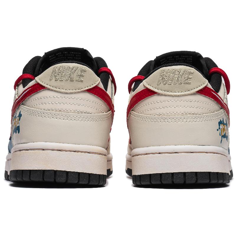 [Custom The male model's battle damage is as high as white and blue]  Dunk Skateboarding Shoes Men Low-top White/Blue/Red