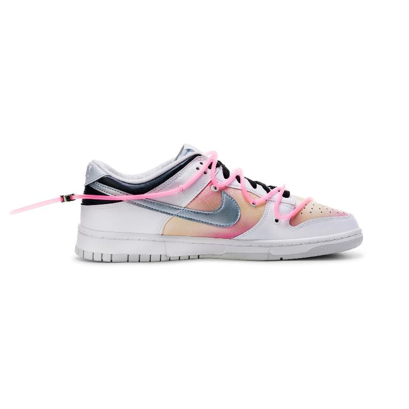 [Custom Pink mesh pattern]  Dunk Skateboarding Shoes Unisex Low-top White/pink/silver