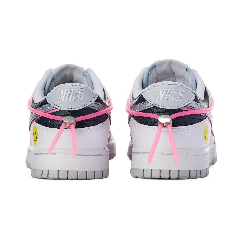 [Custom Pink mesh pattern]  Dunk Skateboarding Shoes Unisex Low-top White/pink/silver