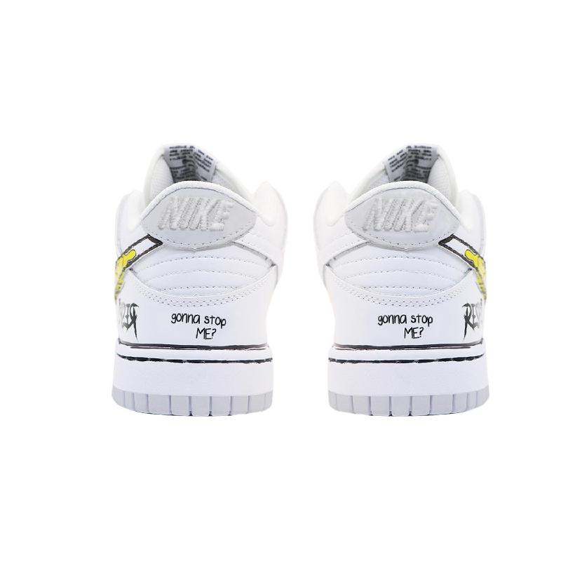 [Custom White 2D hand-drawn pictures]  Dunk Skateboarding Shoes Men Low-top White/yellow/black