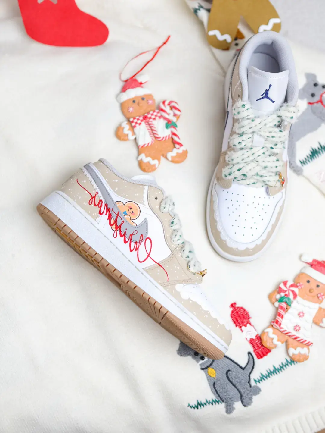 [Custom Christmas Gingerbread Man] Dunk Skateboarding Shoes Women's Low-top