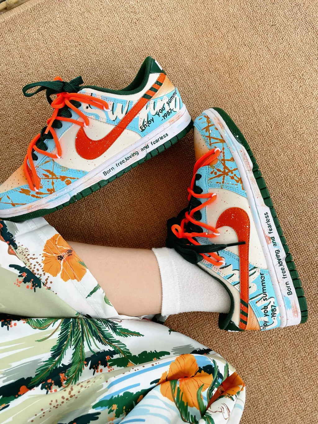 [Custom Hawaiian Sunshine] Dunk Low Skateboard Shoes Unisex Orange/Blue