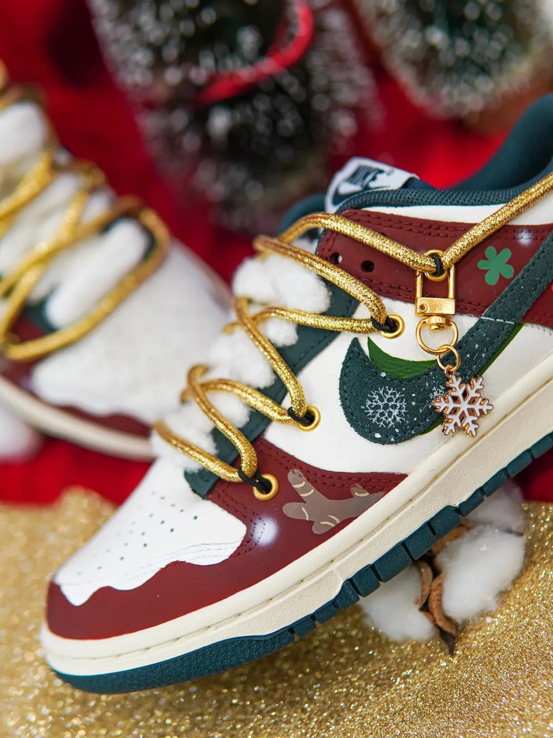 [Custom Celestial Sleigh] Dunk Skateboarding Shoes Unisex Low-top Green/Red
