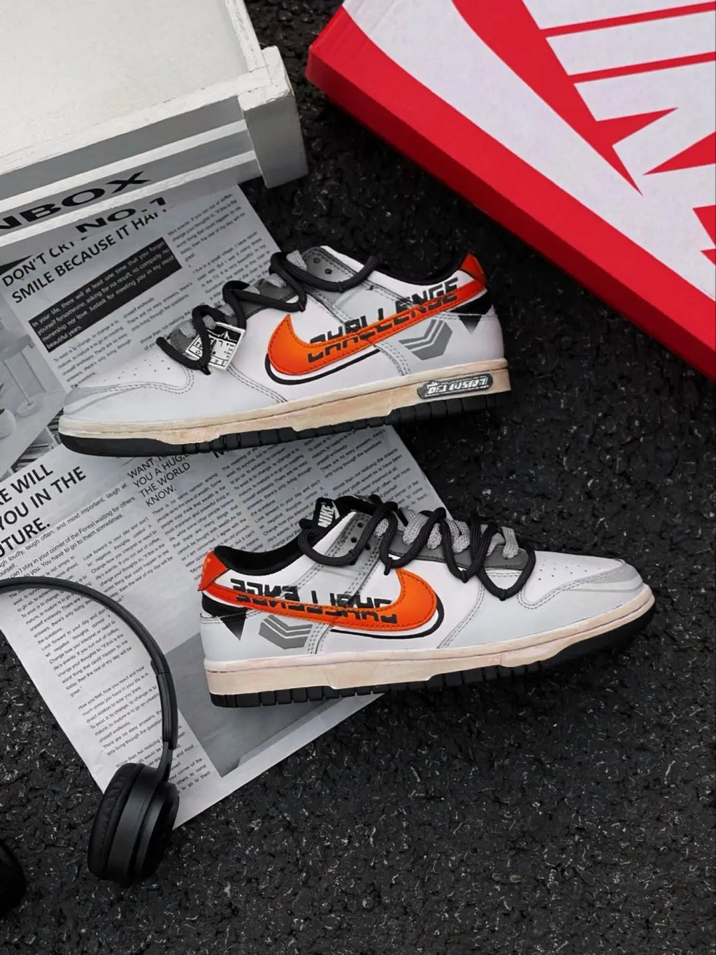 [Custom Sunrise]  Dunk Skateboarding Shoes Unisex Low-top Gray