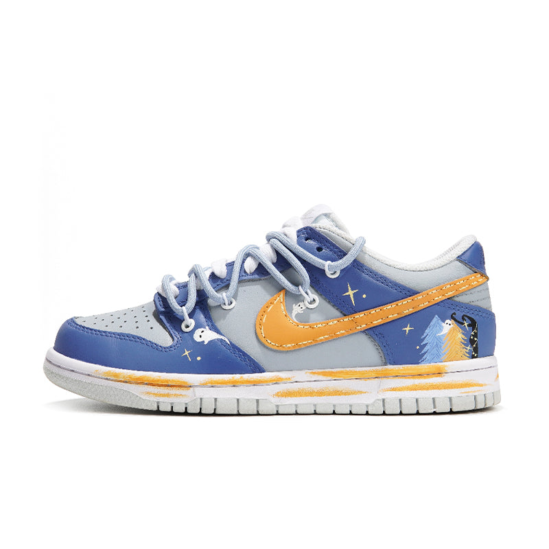 [Custom Ghostly Night] Dunk Skateboarding Shoes Unisex Low-top Blue/Gray