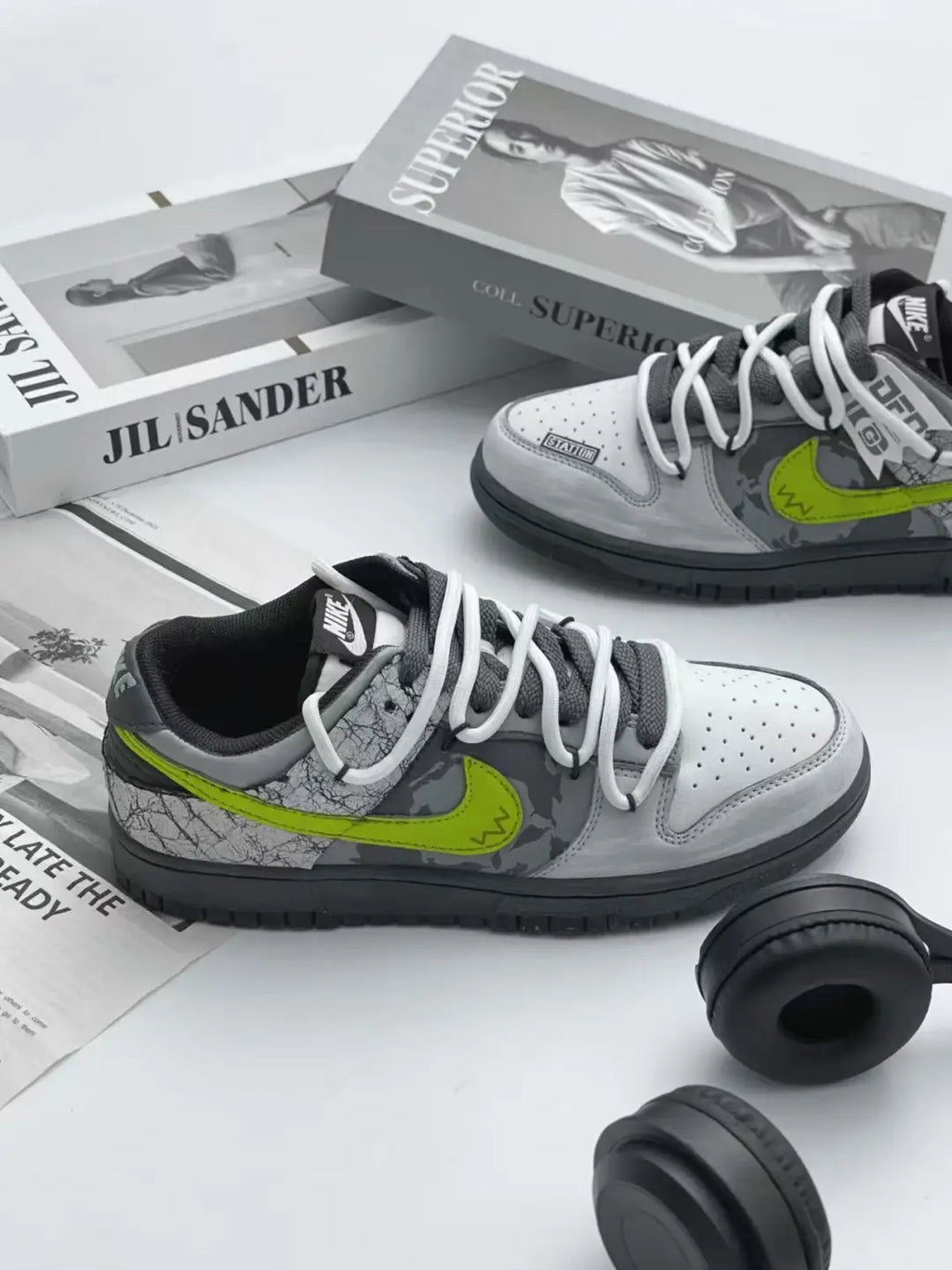 [Custom Hiking]  Dunk Skateboarding Shoes Unisex Low-top Grey/green