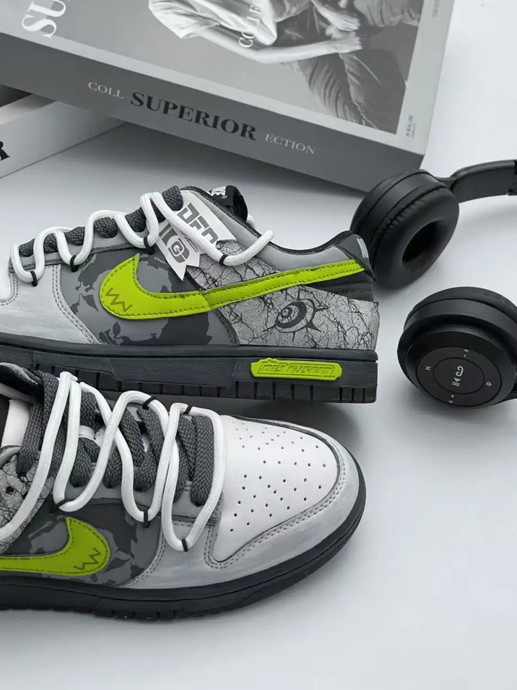 [Custom Hiking]  Dunk Skateboarding Shoes Unisex Low-top Grey/green