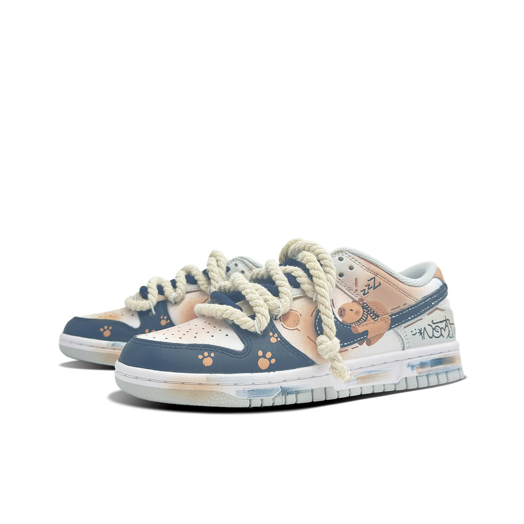 [Custom Capybara] Dunk Skateboarding Shoes Unisex Hand-painted Cute Style Deep Blue/Brown