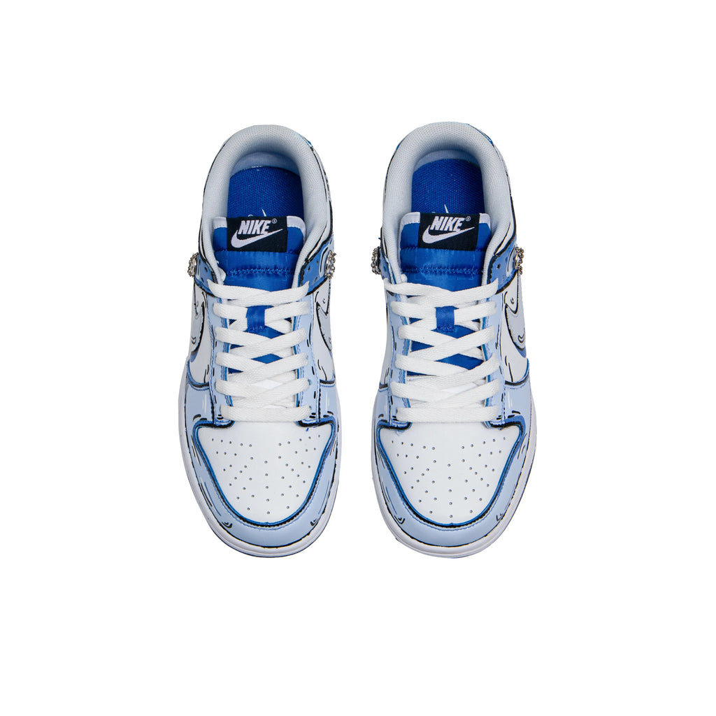 [Custom 2D Blue Comics] Dunk Skateboarding Shoes Unisex  White/Blue