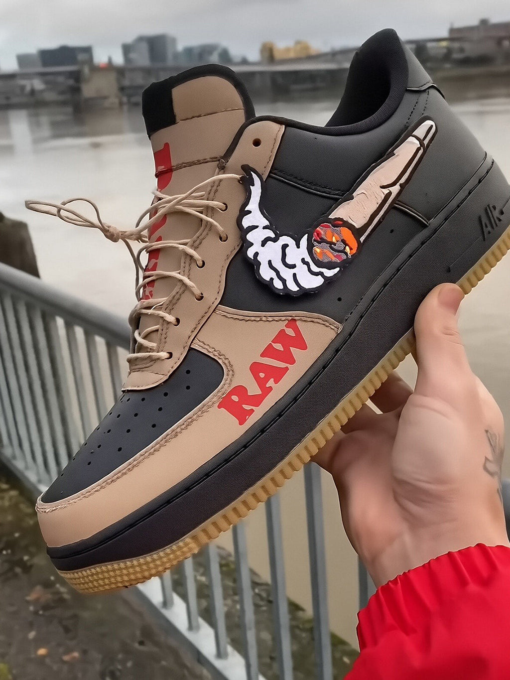 [Customized Pipe] Air Force 1 Low-top Shoes Unisex Black/Brown Couture Sneakers