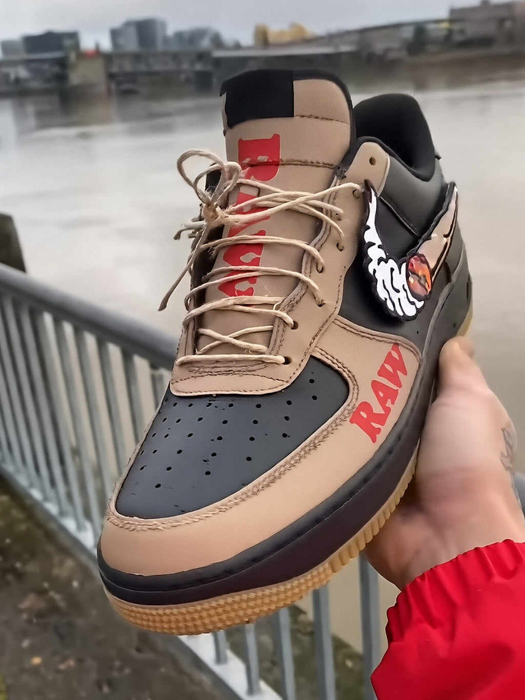 [Customized Pipe] Air Force 1 Low-top Shoes Unisex Black/Brown Couture Sneakers