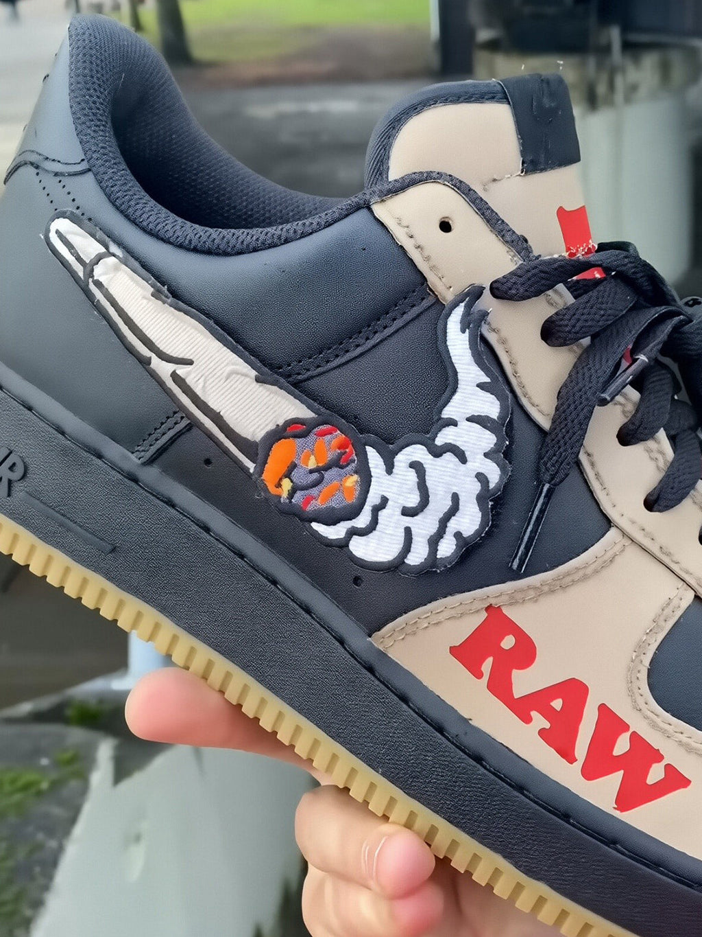 [Customized Pipe] Air Force 1 Low-top Shoes Unisex Black/Brown Couture Sneakers