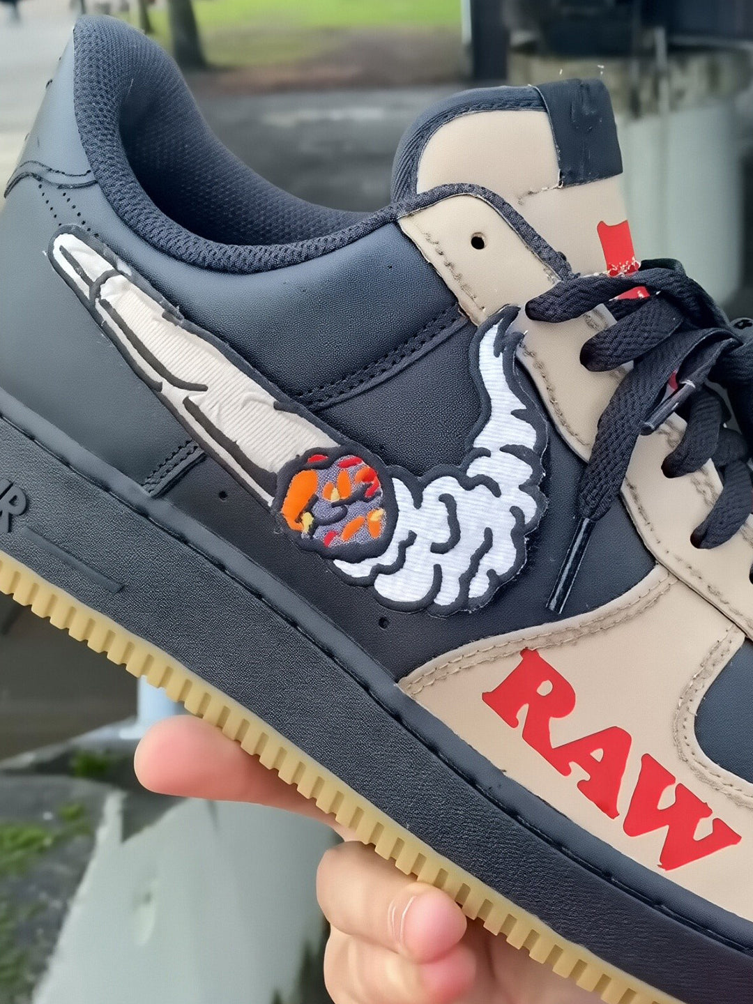 [Customized Pipe] Air Force 1 Low-top Shoes Unisex Black/Brown Couture Sneakers