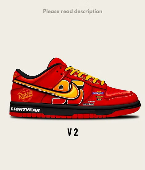 [Custom McQueen Dunks] Dunk Skateboarding Shoes Unisex Red