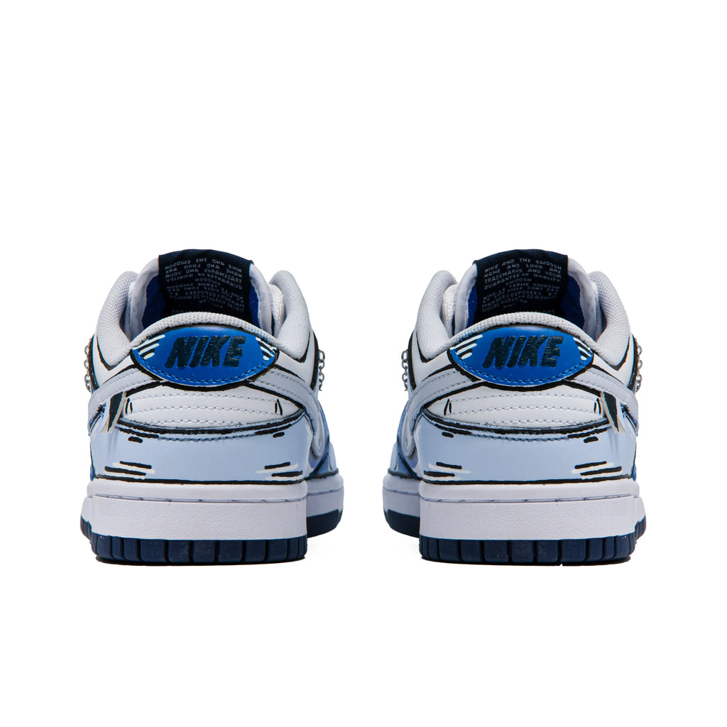 [Custom 2D Blue Comics] Dunk Skateboarding Shoes Unisex  White/Blue
