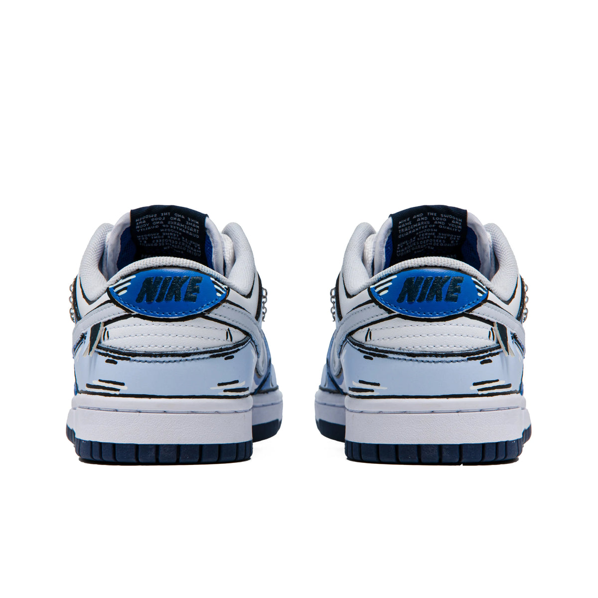 [Custom 2D Blue Comics] Dunk Skateboarding Shoes Unisex  White/Blue