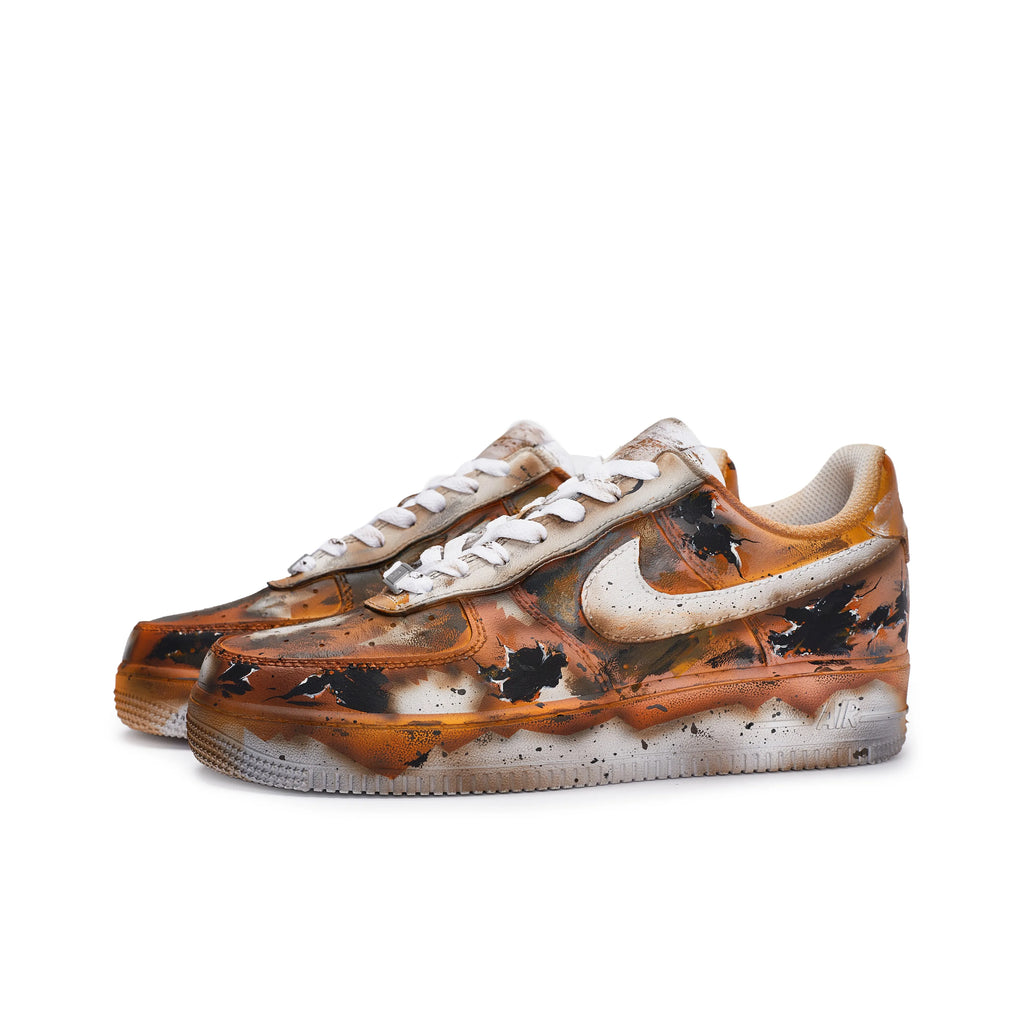 [Customized Damaged Space] Air Force 1 Low-top Shoes Unisex Black/Orange