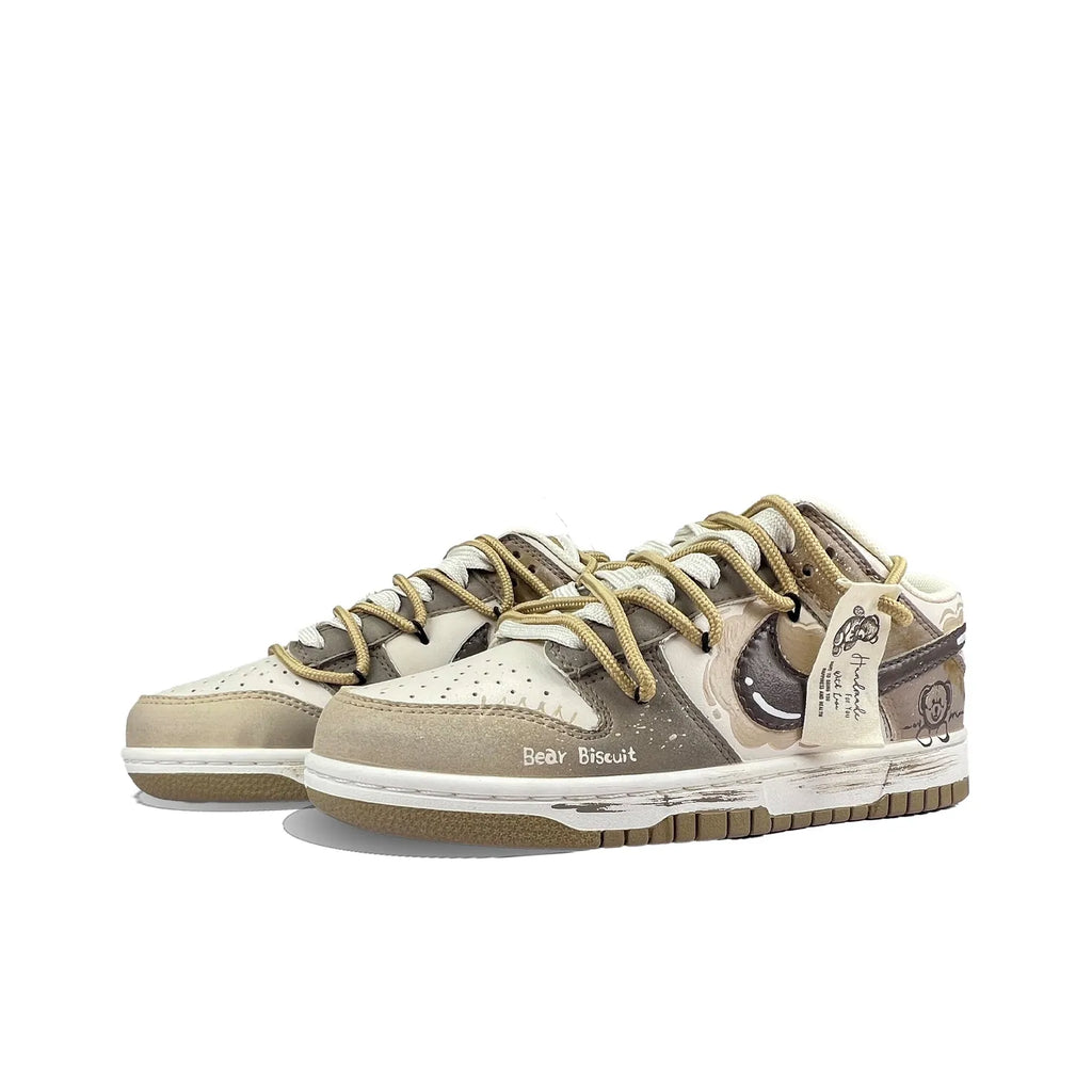 [Custom Bear Biscuit] Dunk Skateboarding Shoes Unisex Graffiti Brown