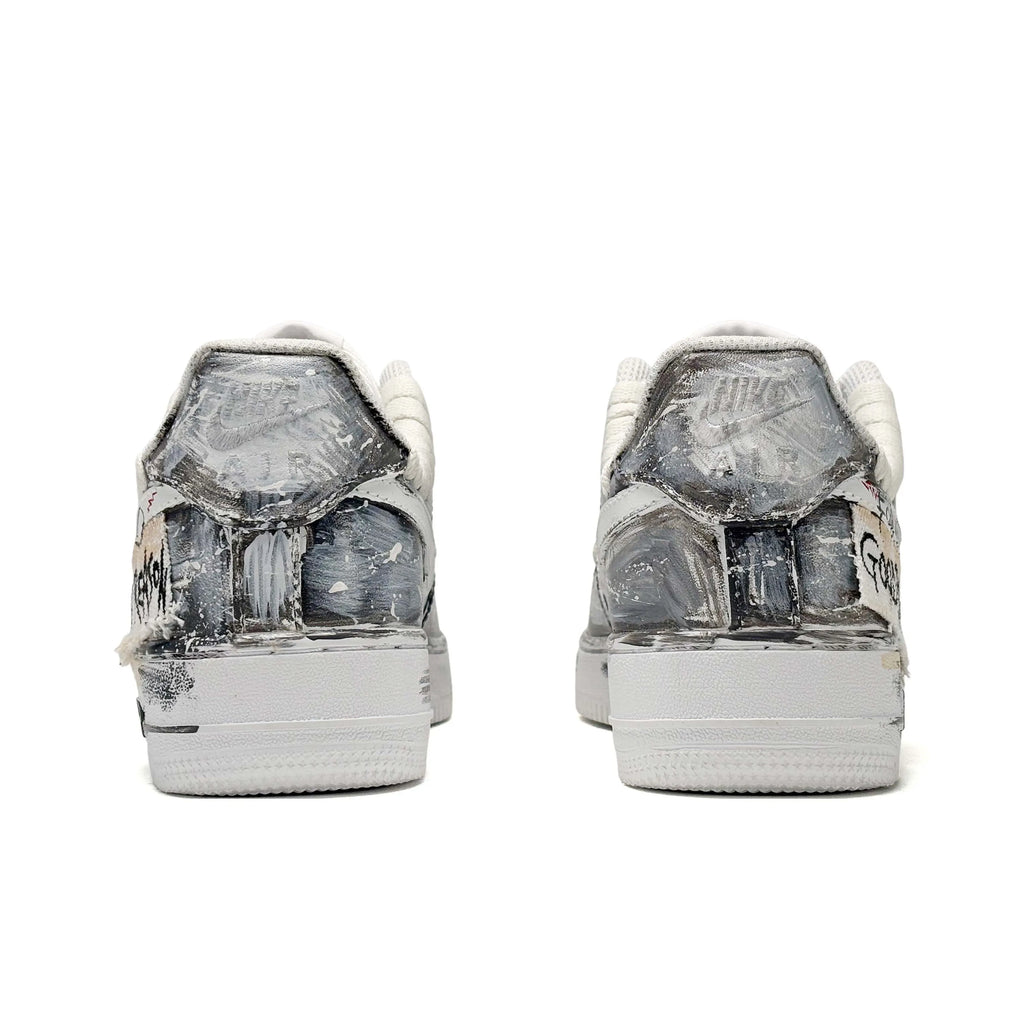 [Customized For No Good Reason] Air Force 1 Low-top Shoes Unisex Graffiti/Star shoelaces Gray