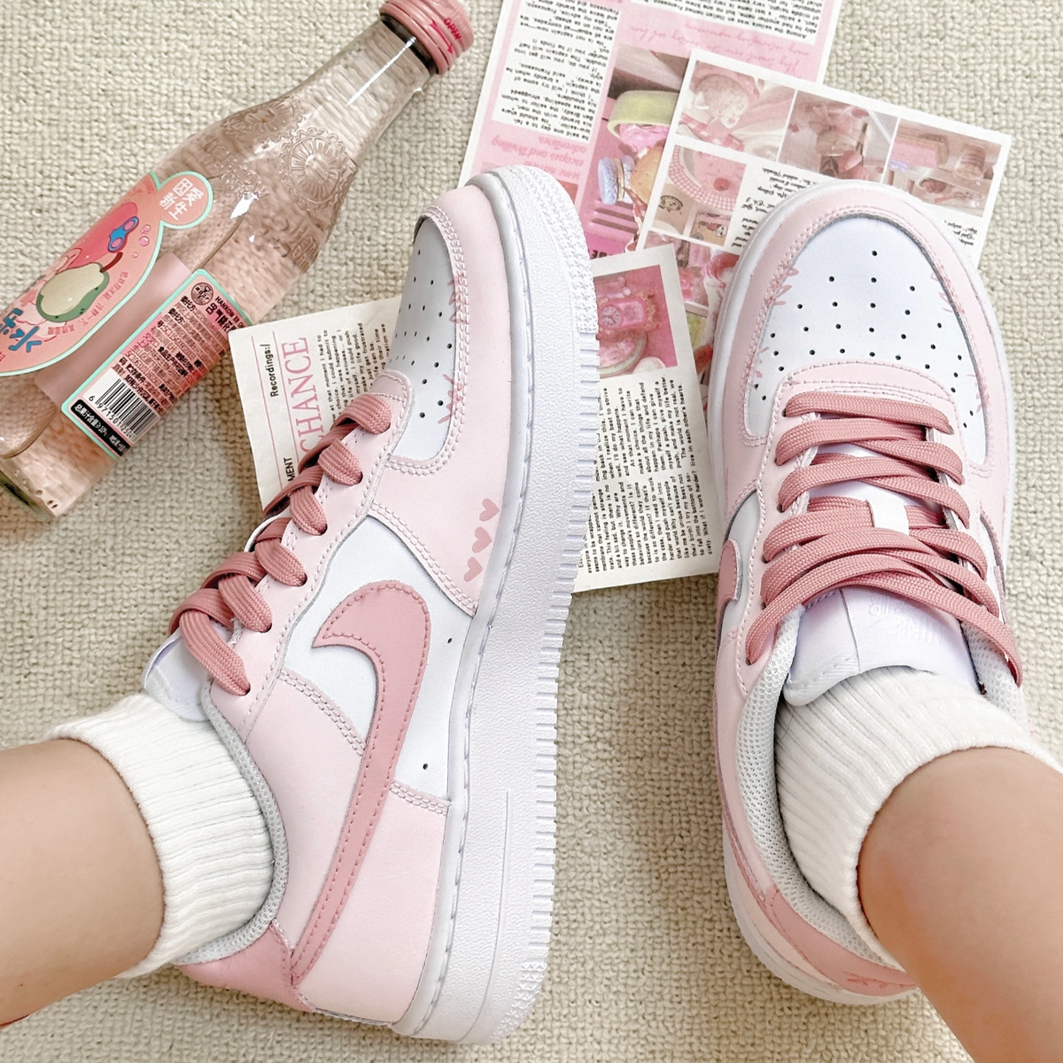 [Custom Flower Language]  Air Force 1 Skateboarding Shoes Women's Low-top Chalk White