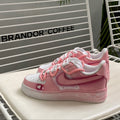 [Custom Pink Smudge ]  Air Force 1 Skateboarding Shoes Women's Low-top Pink, White