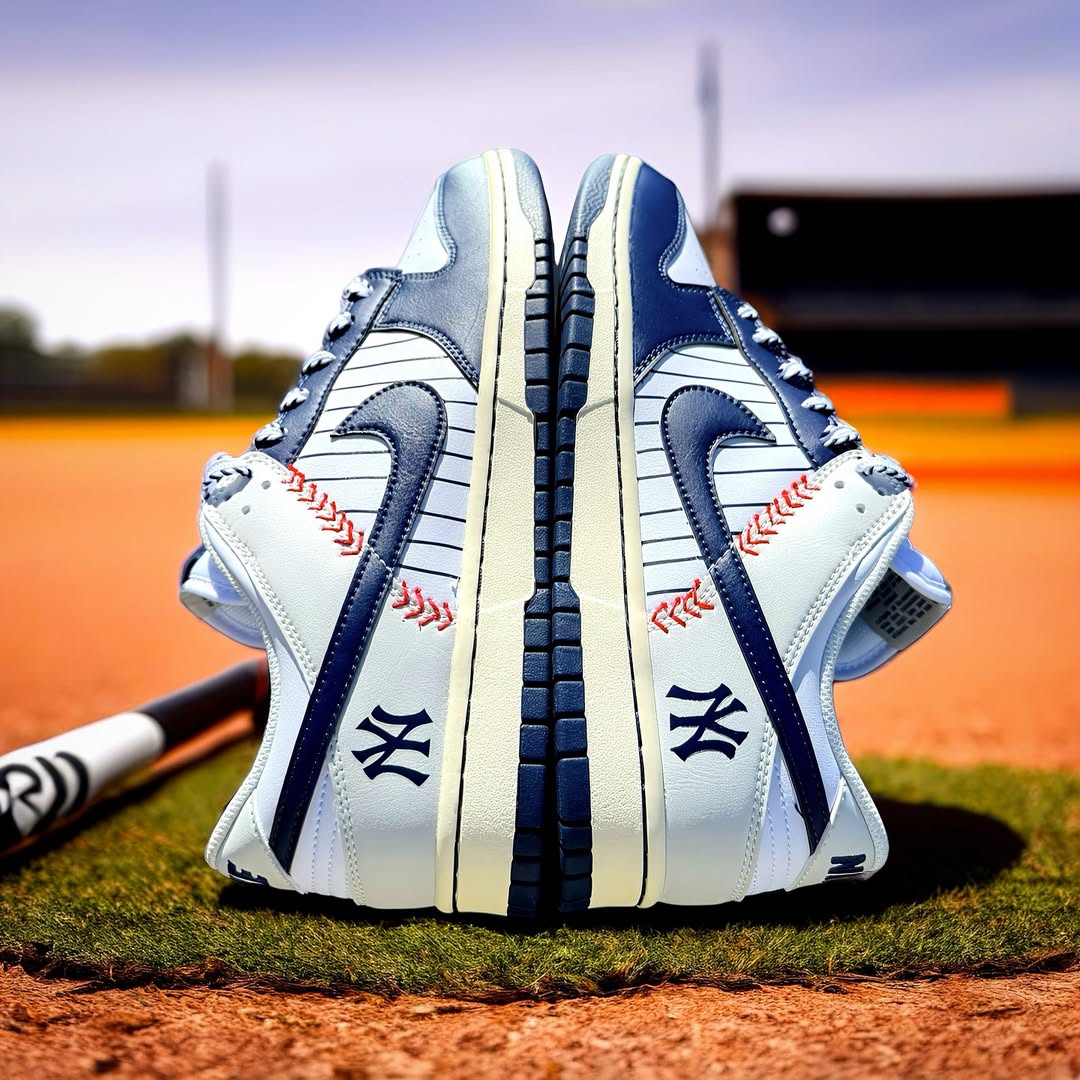 [Custom New York Yankees] Dunk Skateboarding Shoes Unisex Low-top Blue/White